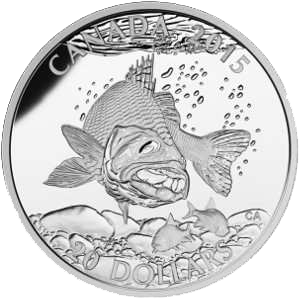 Серебряная монета "Судак" 20 долларов Канада 2015